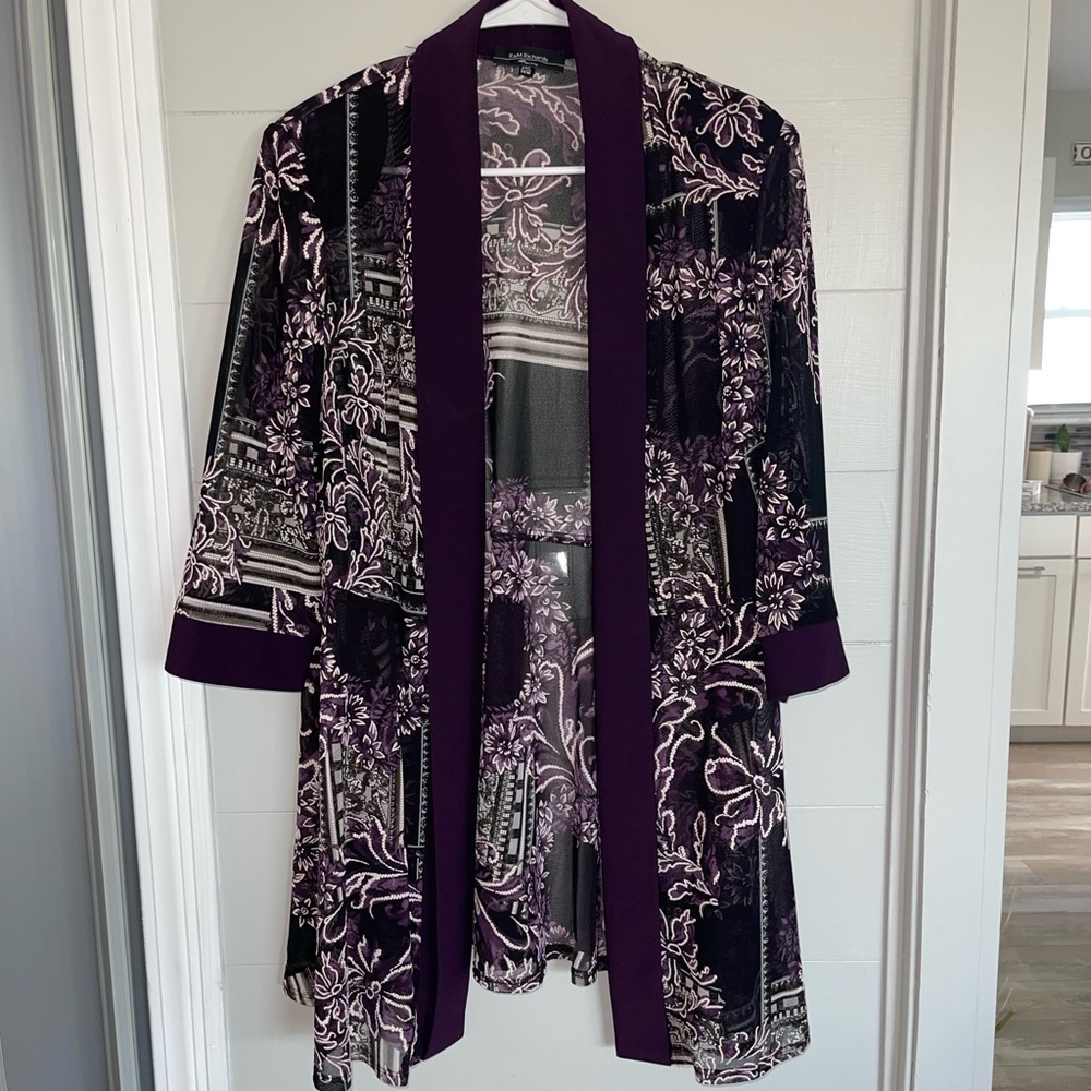 R&M Richards | Boho Whimsygoth Vibrant Floral Open Front Kimono Size 14